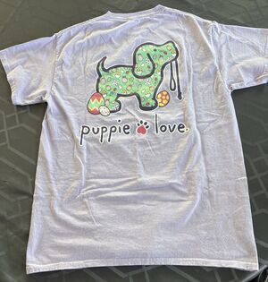 Puppie Love Easter Pup Short Sleeve Women's M Cotton Tee Easter Eggs Chicks Med